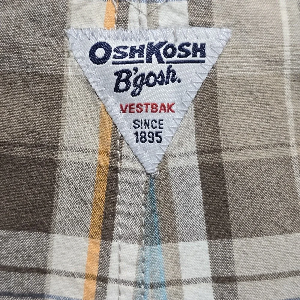OshKosh B'gosh Vestbak Plaid Shortalls Overalls 24 Months Brown Blue Cotton